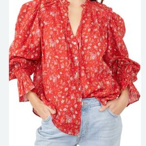FP Movement by Free People Red Floral Blouse